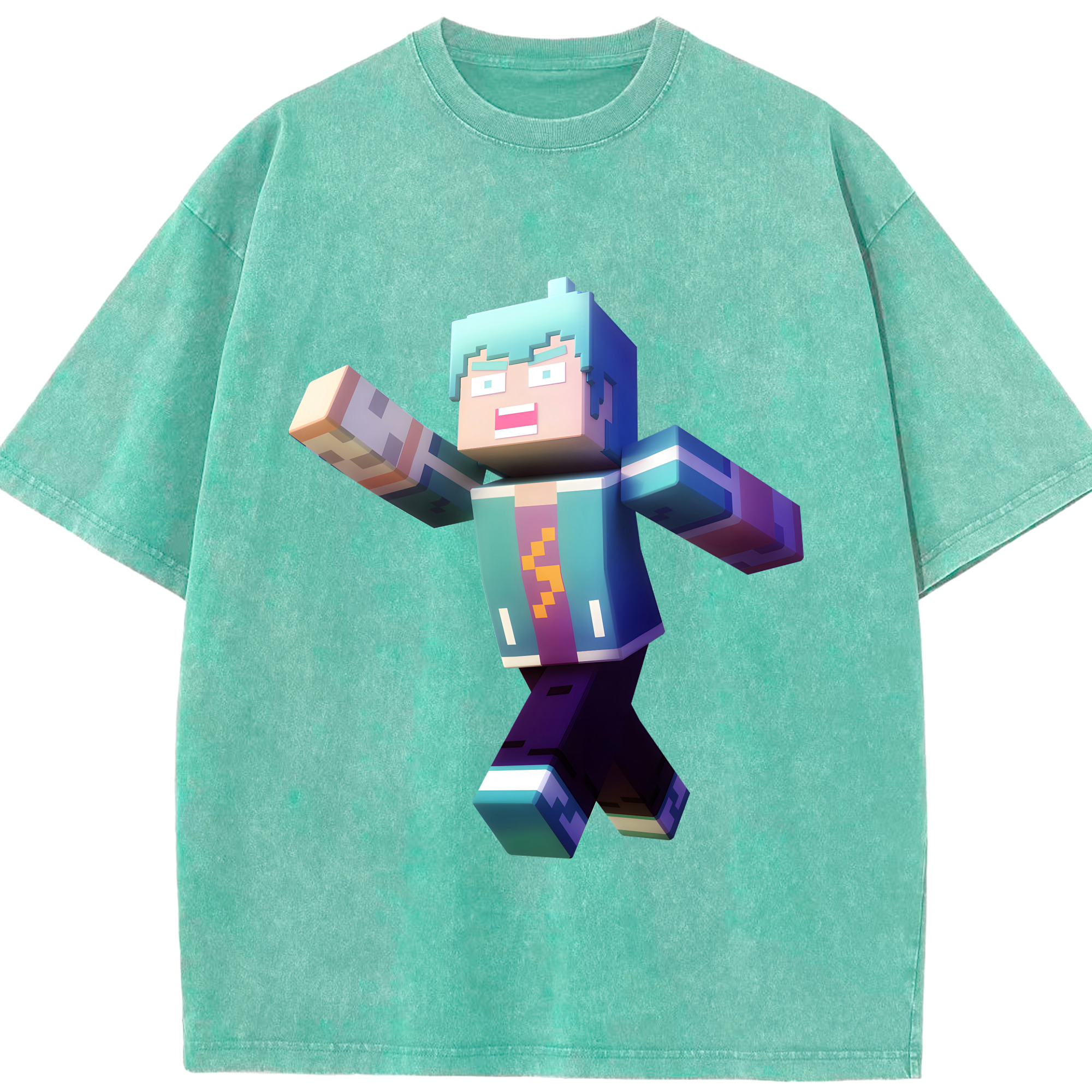 （画像用） マインクラフト ブロックの世界 Minecraft MC Block world 綿100% ヴィンテージ風 半袖Tシャツ（フロントプリント）